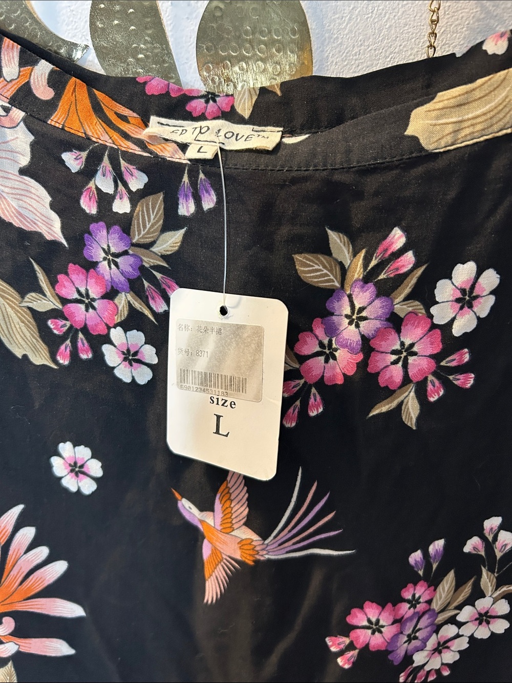 Black Floral Midi Skirt with Pink & Purple Blooms - Picture 4 of 8